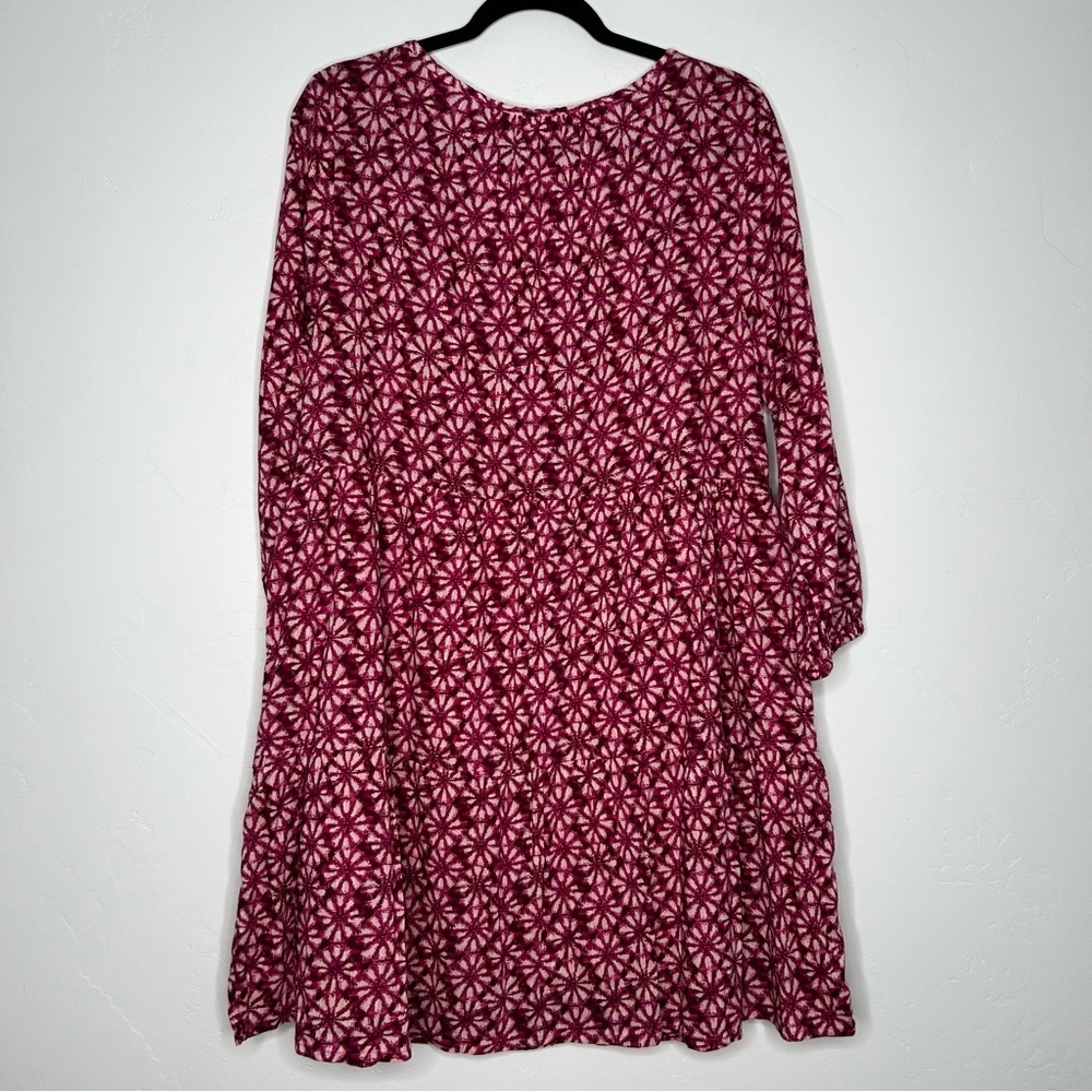 GAP Magenta Pink Floral Print Dress 3/4 Sleeves Size Medium Cotton Blend Midi - Picture 2 of 11